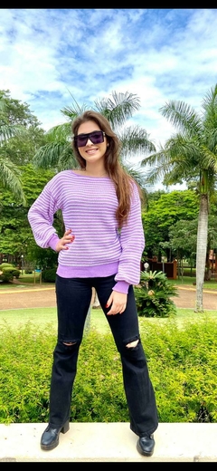 Blusa Feminina Tricot de Frio com Manga Longa Duas Cores Listras Estilosa e Elegante para o Frio - loja online