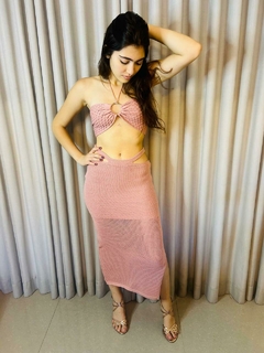 Imagem do Conjunto Tricot Modal Saia Midi Rendada com Forro e Top Cropped Sereia