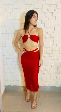 Conjunto Tricot Modal Saia Midi Rendada com Forro e Top Cropped Sereia - loja online