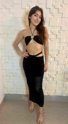 Conjunto Tricot Modal Saia Midi Rendada com Forro e Top Cropped Sereia - Aquarella Tricot