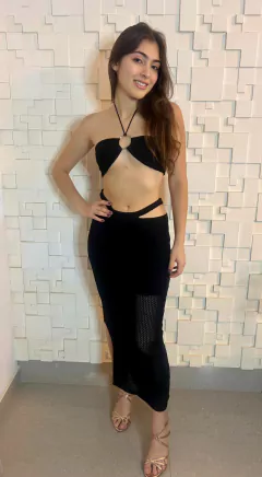 Conjunto Tricot Modal Saia Midi Rendada com Forro e Top Cropped Sereia - Aquarella Tricot