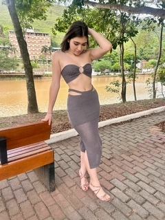 Conjunto Tricot Modal Saia Midi Rendada com Forro e Top Cropped Sereia - Aquarella Tricot