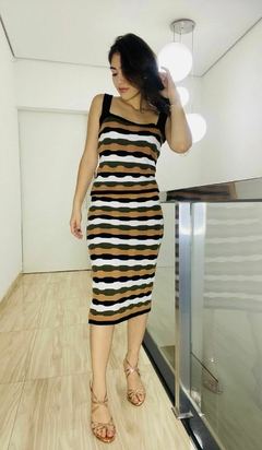Vestido Tricot no Modal de Alcinha com Listras Estilo Tubinho - loja online