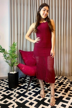 Vestido Midi Tricot no Modal com Detalhes de Furinhos - comprar online