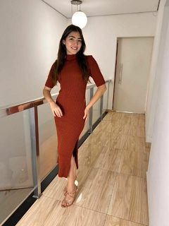 Vestido Canelado Gola Alta 2325 - loja online