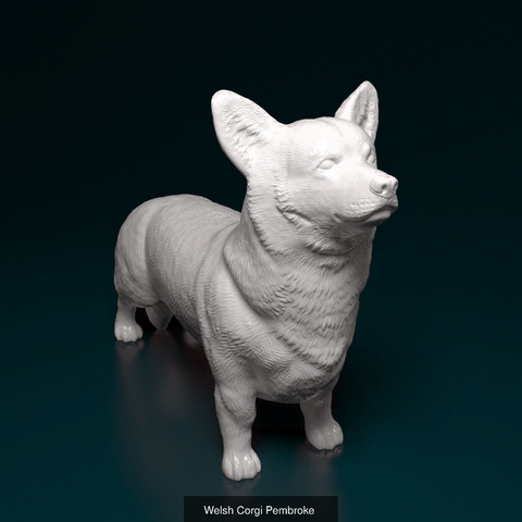 Miniatura Welsh Corgi Pembroke (Corgi) - Pintura Personalizada ou Cor única - Estátua de Cachorro Impressão 3D