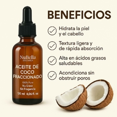 Aceite de Coco Fraccionado 100% Puro NuBella – Para Cabello, Piel, Masajes y Aromaterapia – Botella de Vidrio con Gotero 120ml – No Graso, Rápida Abso - comprar en línea