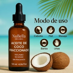 Aceite de Coco Fraccionado 100% Puro NuBella – Para Cabello, Piel, Masajes y Aromaterapia – Botella de Vidrio con Gotero 120ml – No Graso, Rápida Abso en internet