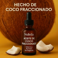 Aceite de Coco Fraccionado 100% Puro NuBella – Para Cabello, Piel, Masajes y Aromaterapia – Botella de Vidrio con Gotero 120ml – No Graso, Rápida Abso - NuBella
