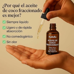 Imagen de Aceite de Coco Fraccionado 100% Puro NuBella – Para Cabello, Piel, Masajes y Aromaterapia – Botella de Vidrio con Gotero 50ml – No Graso, Rápida Absor