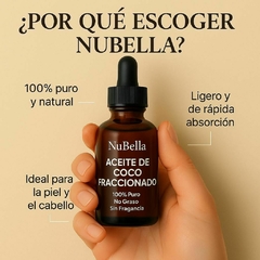 Aceite de Coco Fraccionado 100% Puro NuBella – Para Cabello, Piel, Masajes y Aromaterapia – Botella de Vidrio con Gotero 50ml – No Graso, Rápida Absor en internet