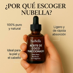 Aceite de Coco Fraccionado 100% Puro NuBella – Para Cabello, Piel, Masajes y Aromaterapia – Botella de Vidrio con Gotero 120ml – No Graso, Rápida Abso - tienda en línea