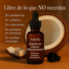 Imagen de Aceite de Coco Fraccionado 100% Puro NuBella – Para Cabello, Piel, Masajes y Aromaterapia – Botella de Vidrio con Gotero 120ml – No Graso, Rápida Abso