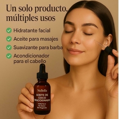 Aceite de Coco Fraccionado 100% Puro NuBella – Para Cabello, Piel, Masajes y Aromaterapia – Botella de Vidrio con Gotero 120ml – No Graso, Rápida Abso