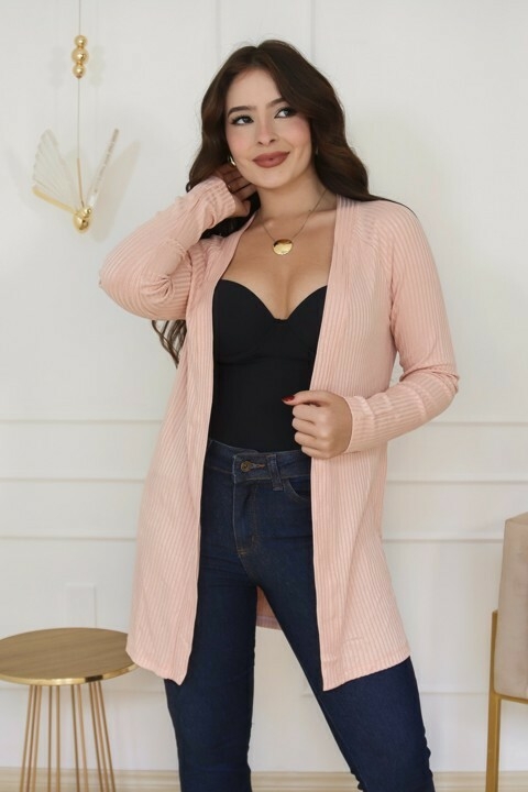 Cardigã Malha Canelada Viscose Elastano – Rosê - comprar online