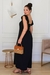 Vestido Longo Babados nas Mangas - Preto - comprar online