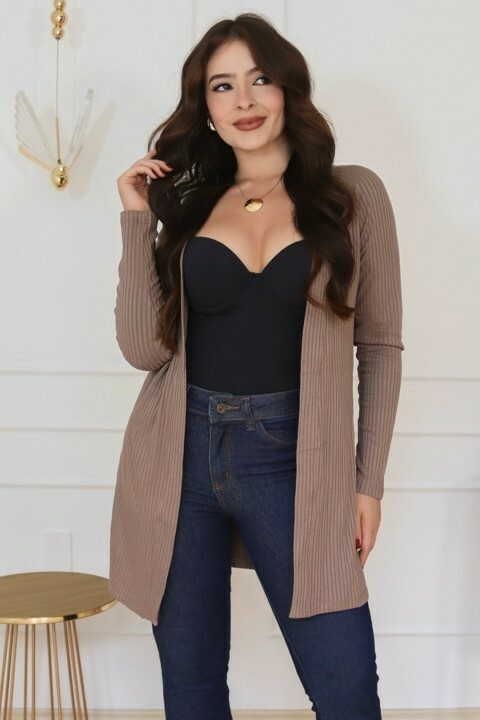 Cardigã Malha Canelada Viscose Elastano – Capuccino - comprar online