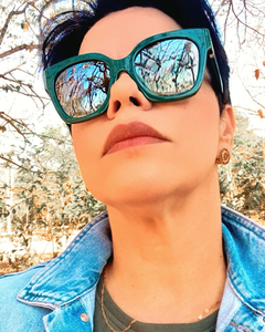 Óculos de sol acetato verde com lentes espelhadas