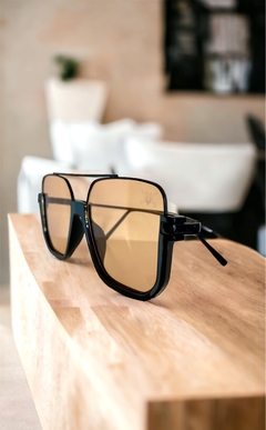 Óculos de sol quadrado metal preto lente marrom - comprar online