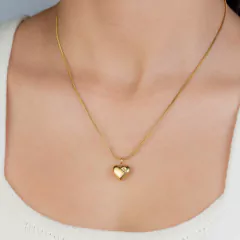 Colar Coração Estrela Aço Dourado