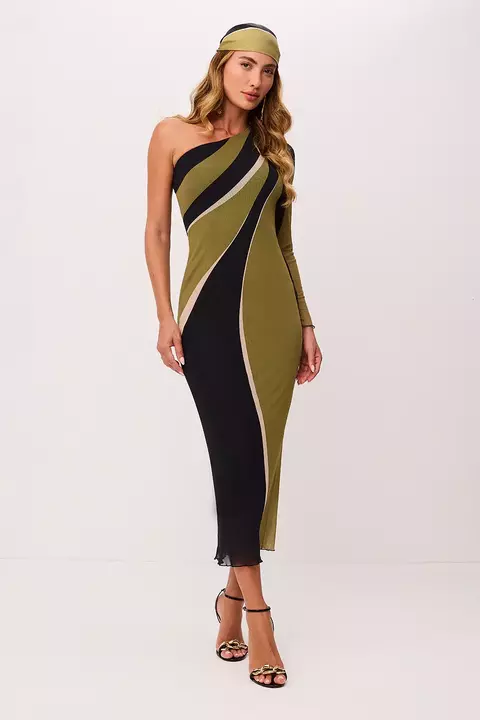 VESTIDO SUPER MIDI ESTAMPADO COM OMBRO UNICO P- CHARRY