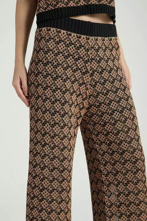 CALCA TRICOT PONTO DETALHAD BEGE ESCURO / PRETO P- MY PLACE