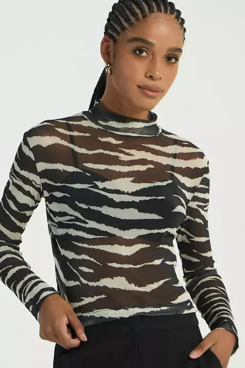 BLUSA TULE GOLA ALTA ESTAMPADA EST ZEBRADA M- MY PLACE
