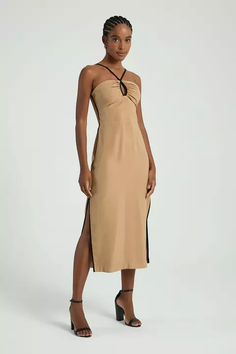 VESTIDO BICOLOR BEGE ESCURO / PRETO G- MY PLACE
