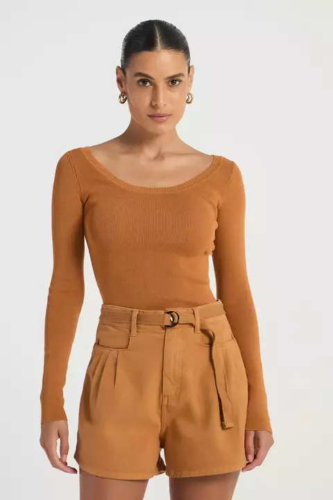BLUSA TRICOT MG LONGA BASICA PECAN P- MY PLACE