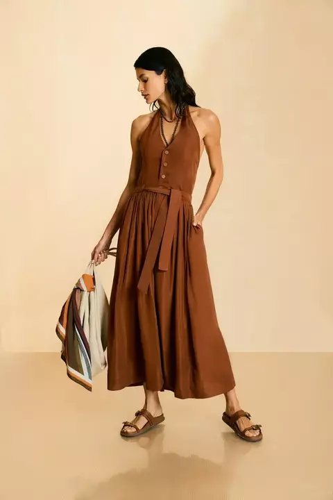 VESTIDO TECHNO FRENTE UNICA MARROM CAPUCCINO 38- SACADA