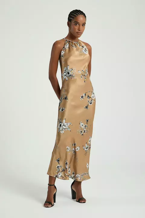 VESTIDO CETIM EST FLORAL EST FLORAL P & B BEGE M- MY PLACE
