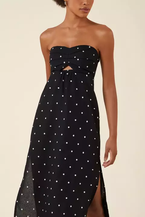 VESTIDO MIDI LINHO POAS PRETO -MY PLACE