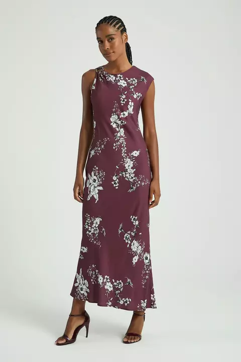 VESTIDO ARGOLA EST FLORA EST FLORAL P & B VINHO M- MY PLACE