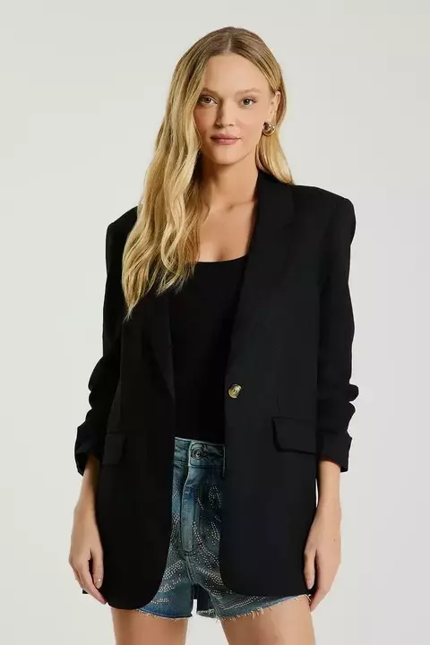 BLAZER OVER 3/4 PRETO P-MY PLACE