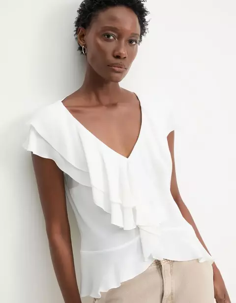 BLUSA DECOTE V BABADOS OFF-SHOULDER