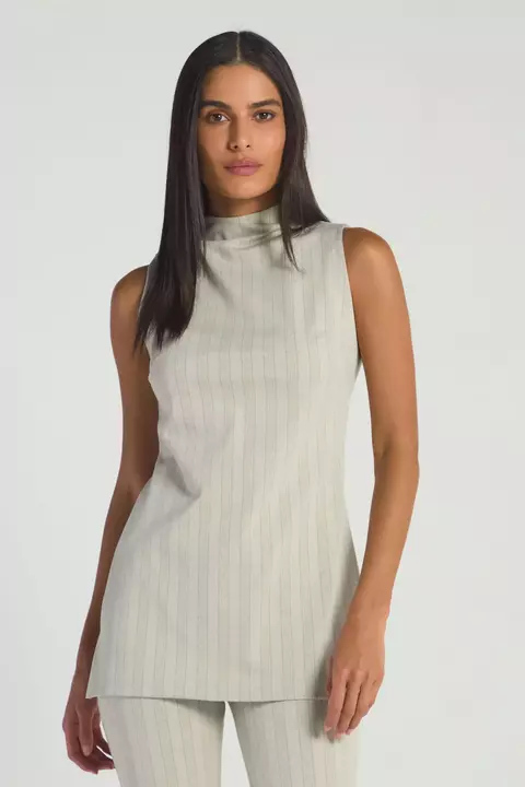 BLUSA GOLA ALTA RISCAS TAUPE P- MY PLACE