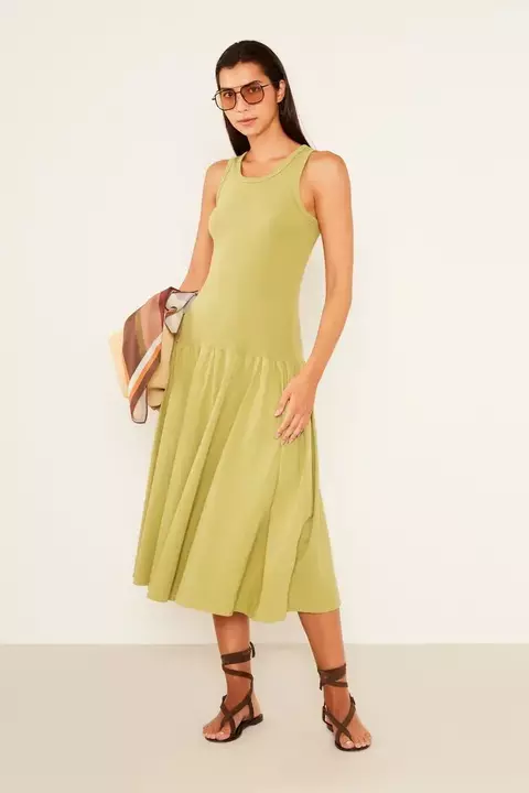 VESTIDO MALHA REGATA VERDE ERVILHA G-SACADA