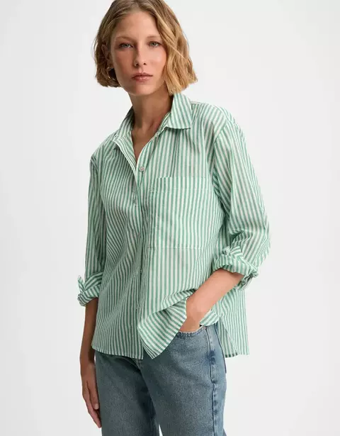 CAMISA VOIL LISTRAS VERDE- SHOULDER