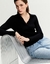 BLUSA TRICOT CANELADA BOTOES PRETA -SHOULDER