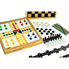 Jogo 5 em 1 - Dama, Trilha, Ludo, Pega Vareta e Dominó - Pangué Materiais Esportivos