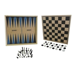 Xadrez dama gamão estojo de madeira peças plásticas 31x31 - comprar online