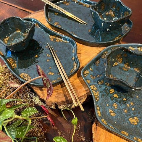 Conjunto Pratos Cumbucas Bandeja 6 Pcs Orgânica Sushi