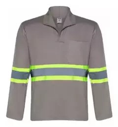 CAMISA BRIM -tipo bata -CINZA C/FAIXA REFLETIVA