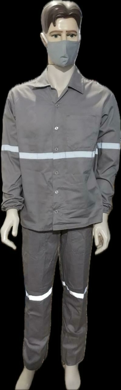 CAMISA BRIM C/Botao -CINZA C/FAIXA REFLETIVA - comprar online
