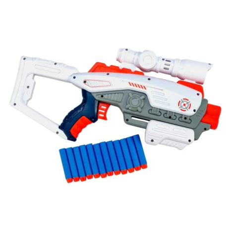 Arma Nerf Brinquedo Com 12 Dardos 40 Cm Cor Branca Com Mira