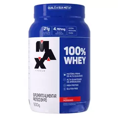 WHEY 100% MAX TITANIUM POTE 900G SABOR MORANGO