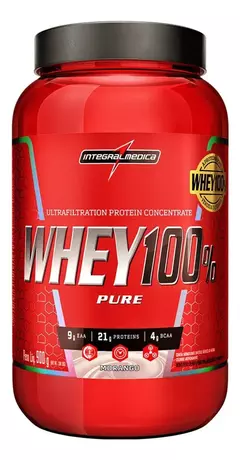 WHEY 100% INTEGRALMEDICA POTE 900G SABOR MORANGO