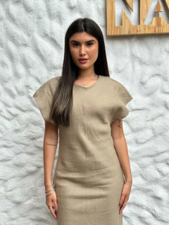 Imagem do VESTIDO MIDI MANGA MORCEGO LINHO PURO