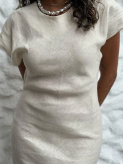 VESTIDO MIDI MANGA MORCEGO LINHO PURO na internet