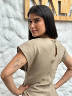 VESTIDO MIDI MANGA MORCEGO LINHO PURO